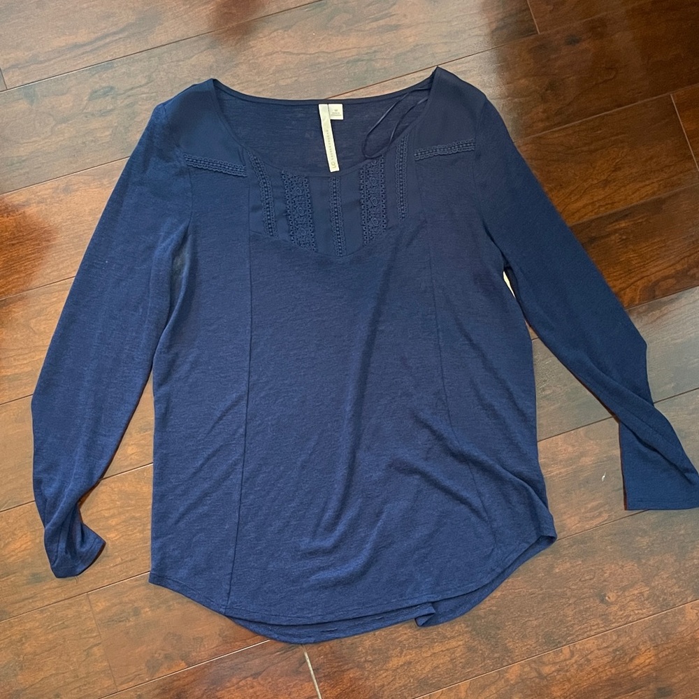 LC Lauren Conrad Fitted Blue Blouse with Long Sleeves
